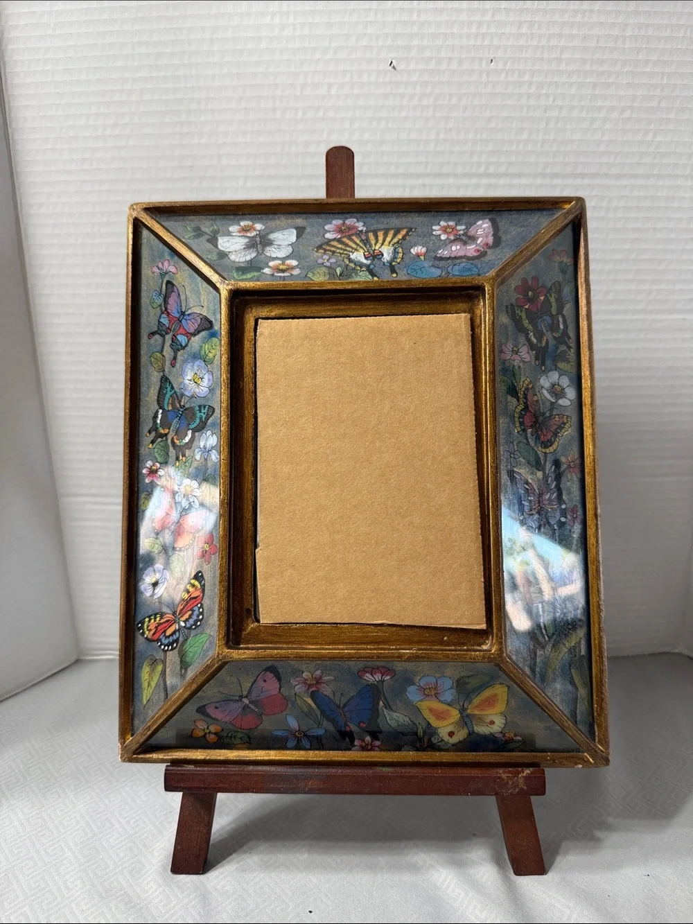 Vtg Peruvian Reverse Painted Mirror Vibrant Color Intricate Floral & Butterflies
